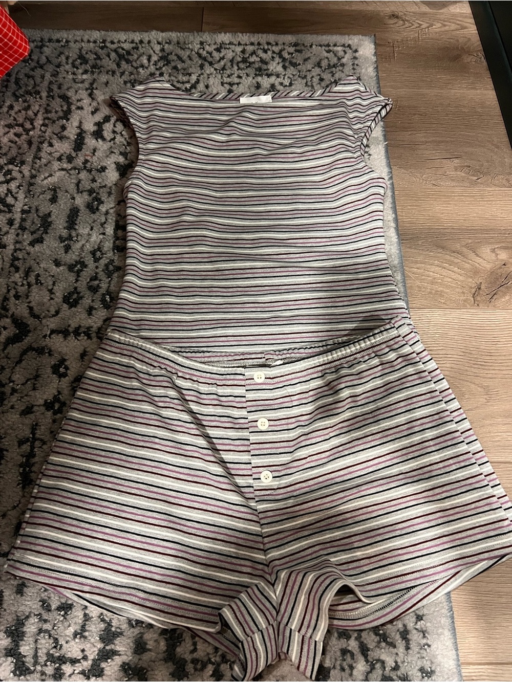 Le Lis Striped Knit Two-Piece Set — White, Gray, Purple, Pink